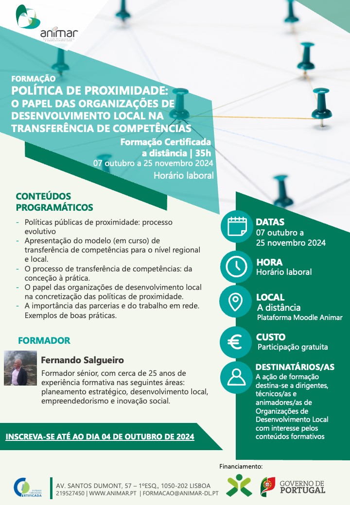 Read more about the article Formação Política de Proximidade: O Papel das Organizações de Desenvolvimento Local na Transferência de Competências – Inscrições até 04/10